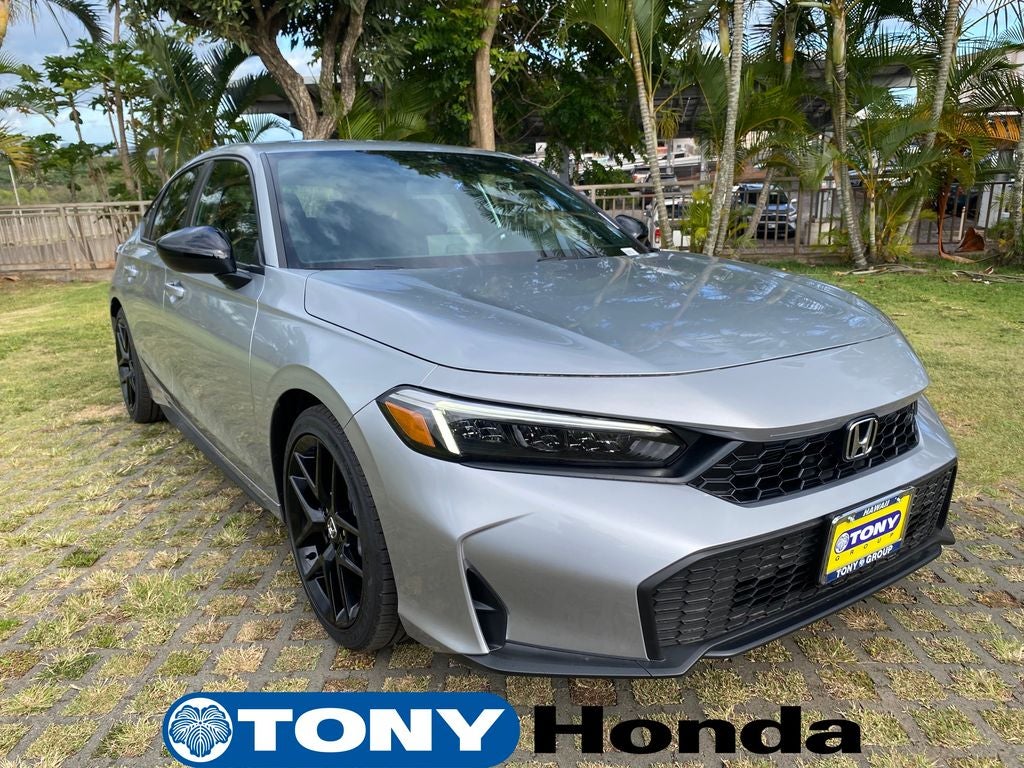 2026 Honda Civic Sport in Solar Silver Metallic — front three-quarter view