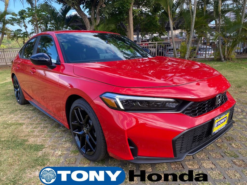 2026 Honda Civic Sport in Rallye Red — front three-quarter view