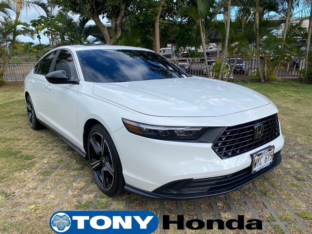 2024 Honda Accord Hybrid Sport in Platinum White Pearl — front three-quarter view