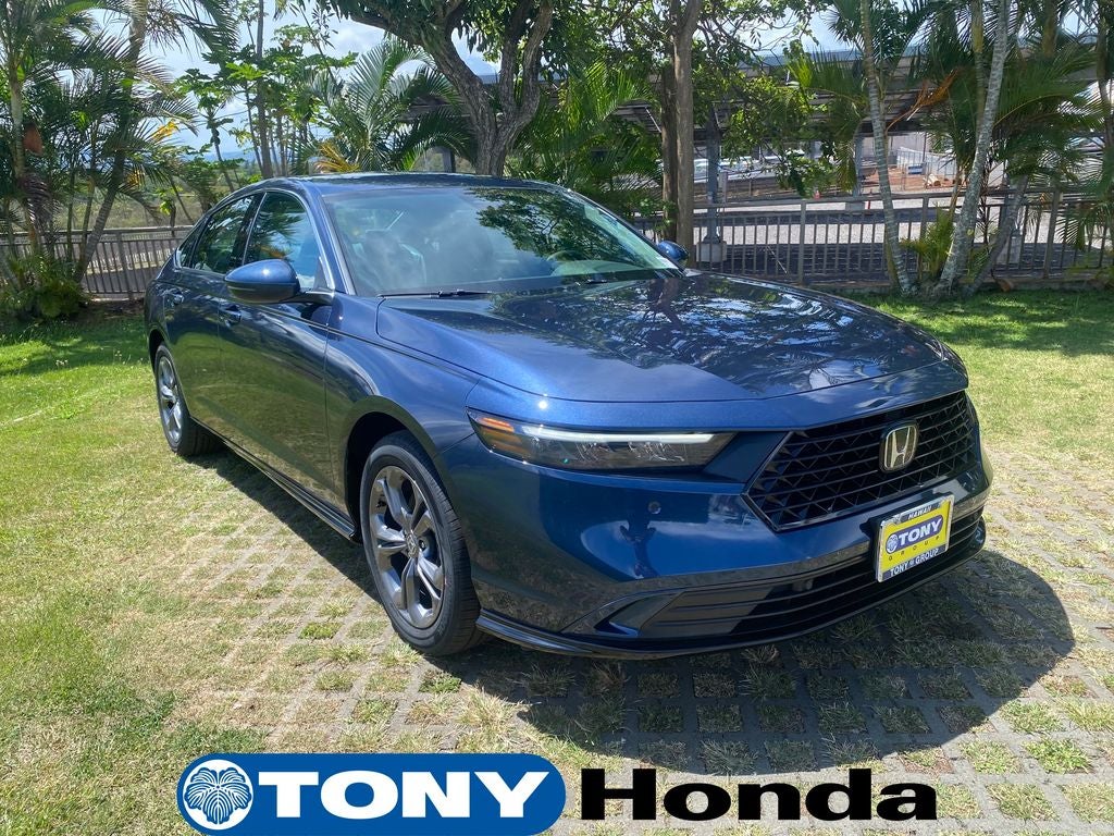 2026 Honda Accord Hybrid EX-L in Canyon River Blue Metallic — front three-quarter view