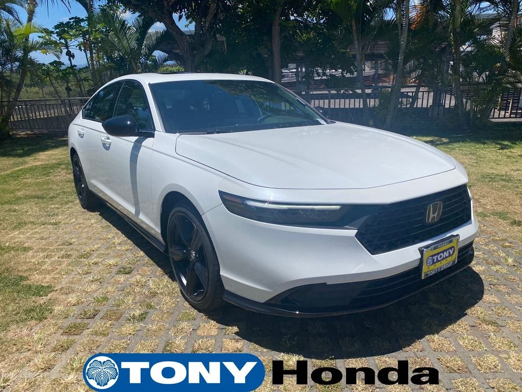 2026 Honda Accord Hybrid Sport-L in Platinum White Pearl — front three-quarter view