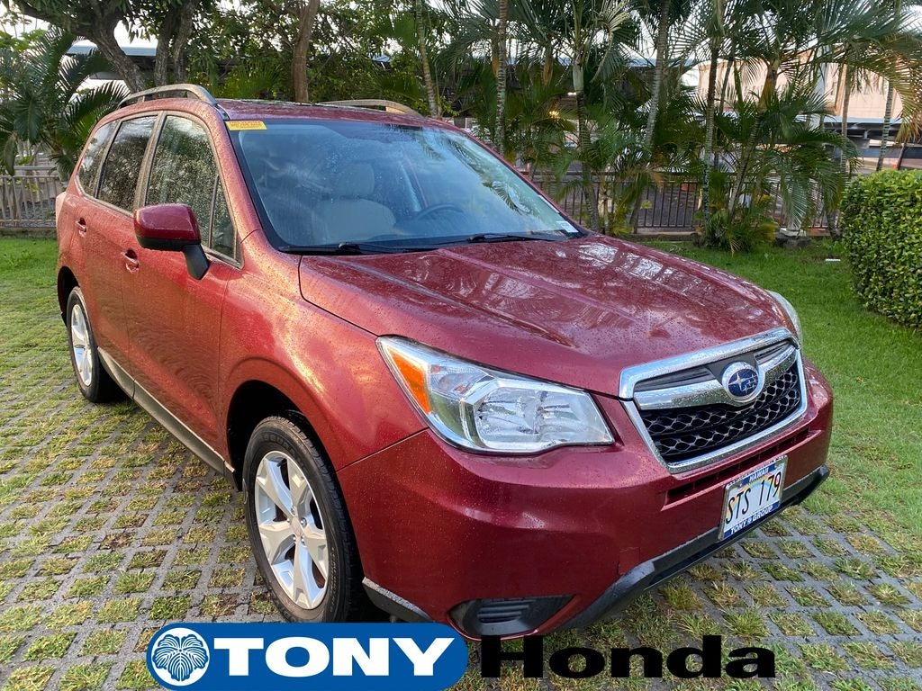 2016 Subaru Forester 2.5i Premium in Venetian Red Pearl — front three-quarter view