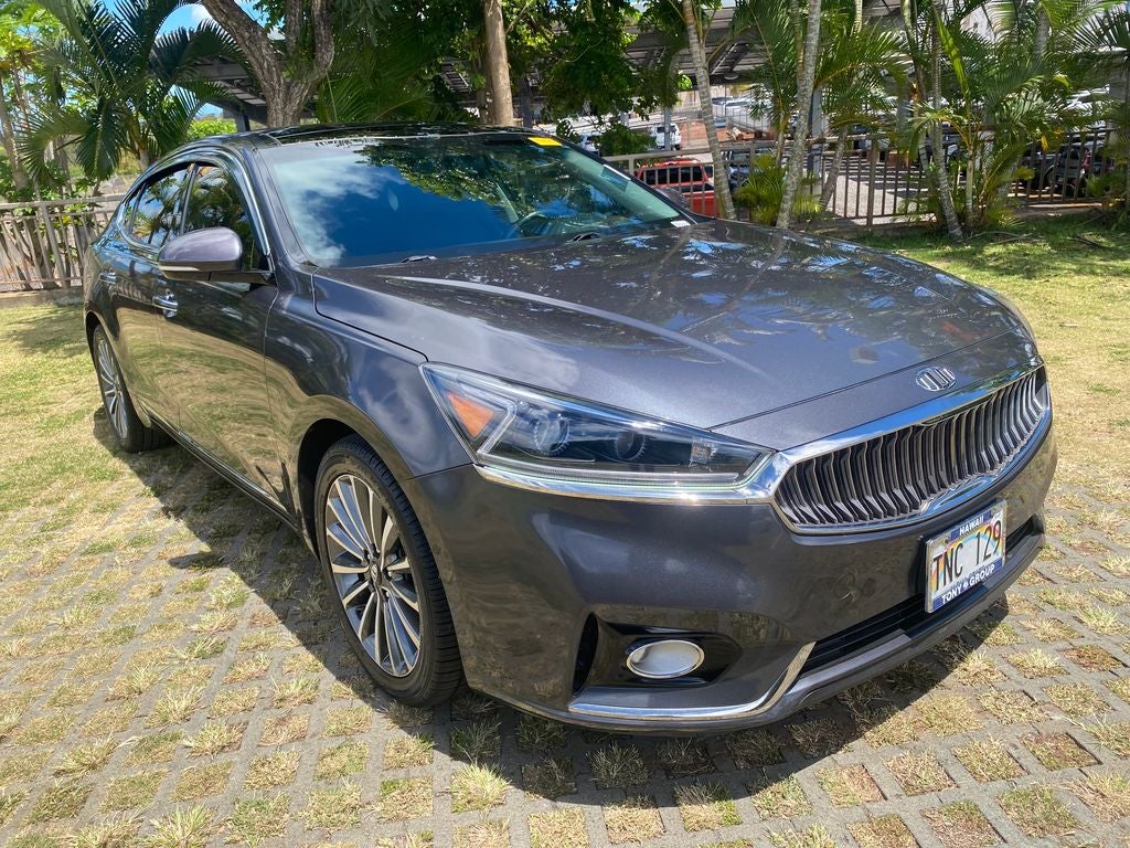 2017 Kia Cadenza Premium in Platinum Graphite — front three-quarter view